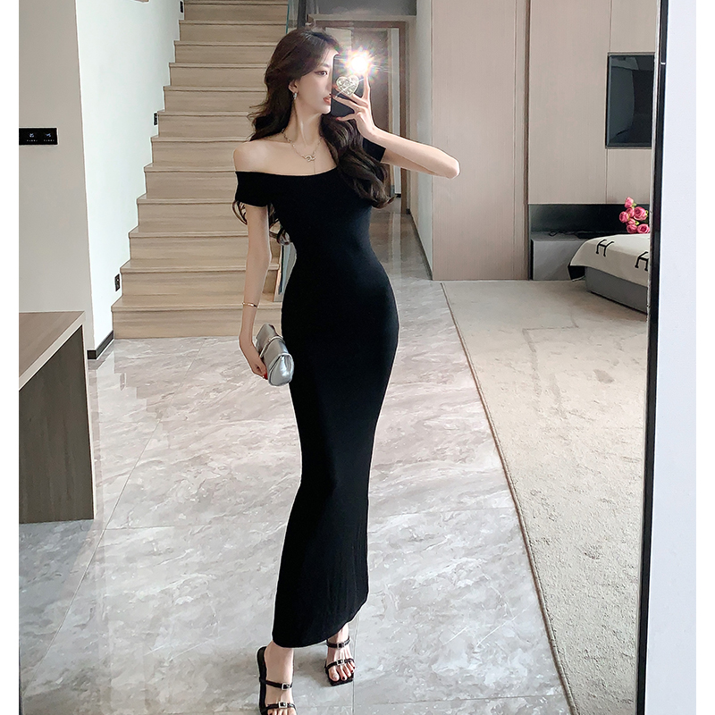 2025 Summer Off-Shoulder Two-Way Short Sleeve Bodycon Long Dress