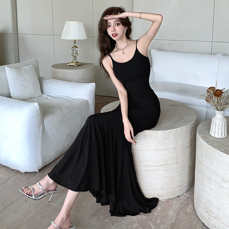 2025 New Lotus Step Spaghetti Strap Dress Women Slimming High Waist Mermaid Long Dress Trendy - Image 5