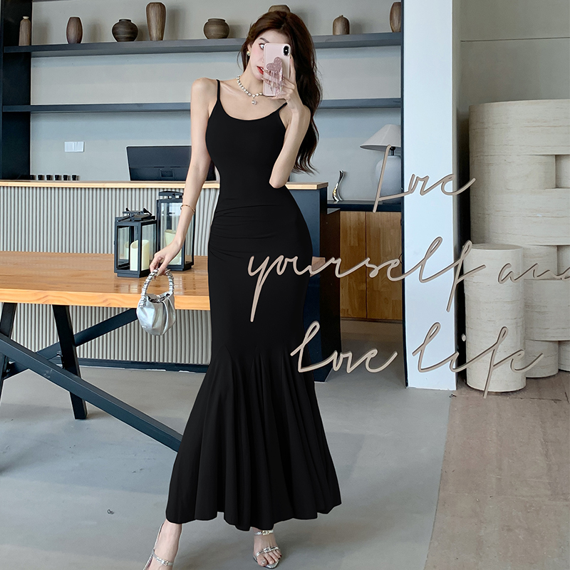 2025 New Lotus Step Spaghetti Strap Dress Women Slimming High Waist Mermaid Long Dress Trendy - Image 2