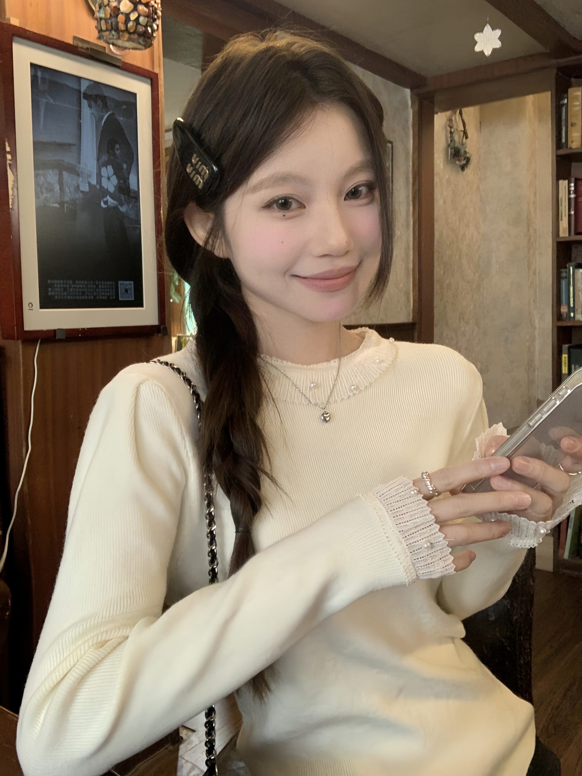 Women Lace Beaded Knit Sweater 2025 Fall Long Sleeve Pullover Slim Fit Top - Image 2