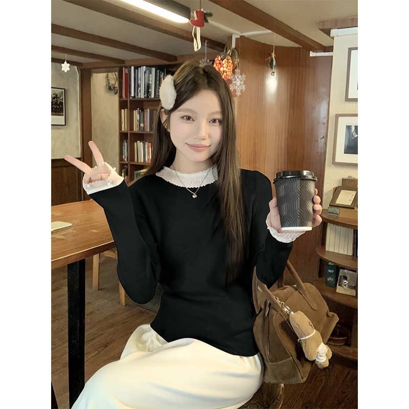 Women Lace Beaded Knit Sweater 2025 Fall Long Sleeve Pullover Slim Fit Top - Image 5