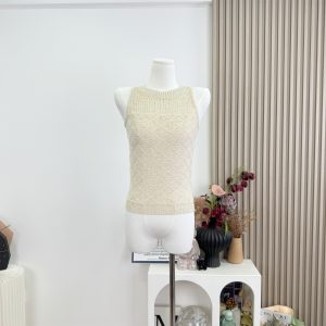 OKMASHOP Oatmeal Apricot Knit Camisole Tank Top for Women Slim Sleeveless Short Top