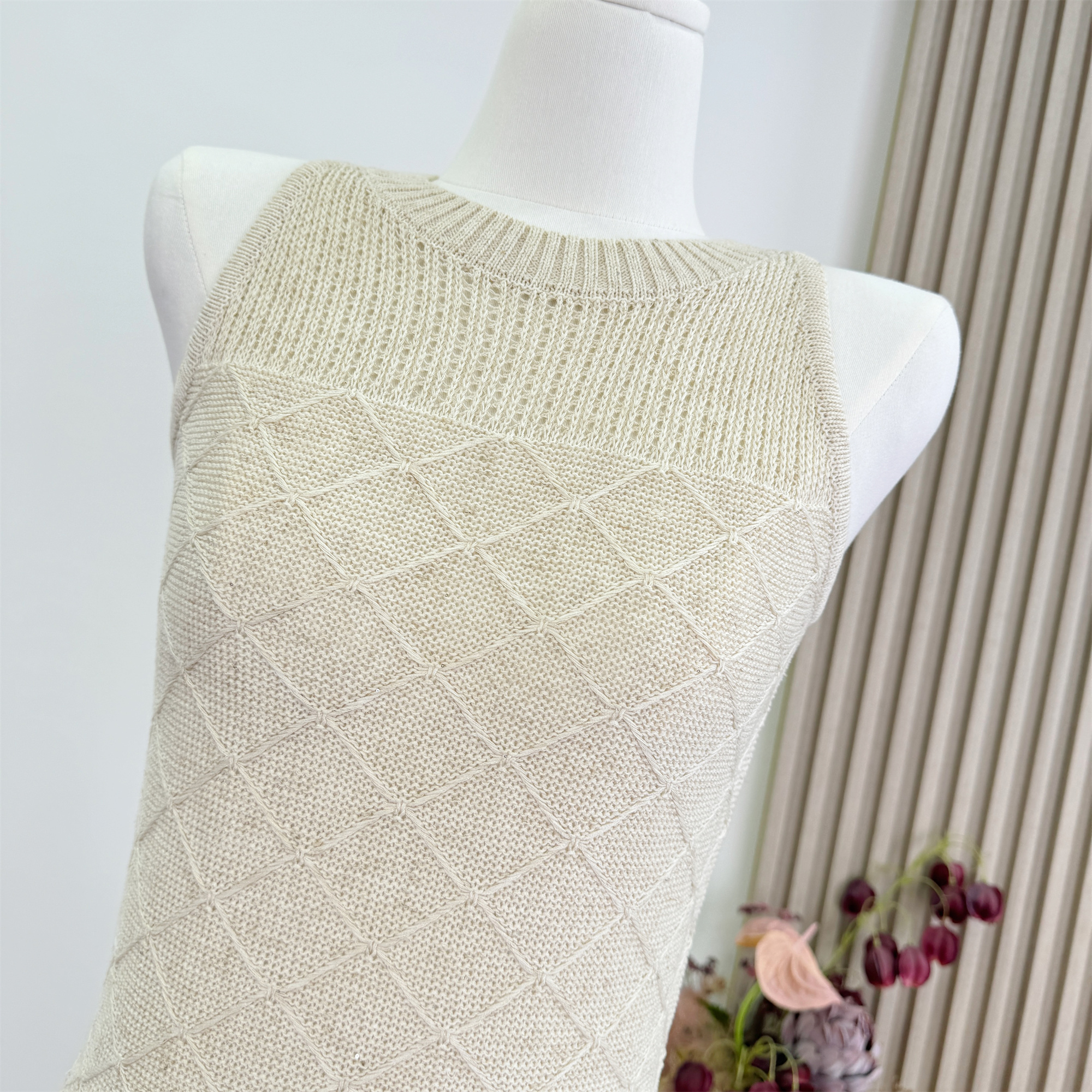 OKMASHOP Oatmeal Apricot Knit Camisole Tank Top for Women Slim Sleeveless Short Top - Image 2