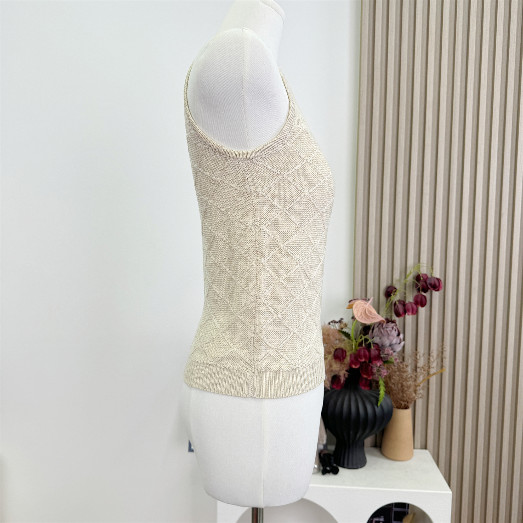 OKMASHOP Oatmeal Apricot Knit Camisole Tank Top for Women Slim Sleeveless Short Top - Image 3