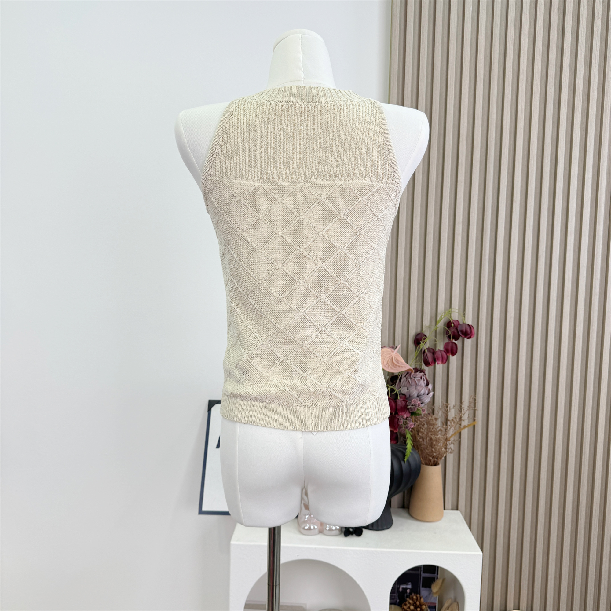 OKMASHOP Oatmeal Apricot Knit Camisole Tank Top for Women Slim Sleeveless Short Top - Image 4
