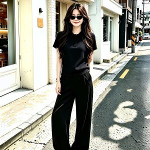 Black Polo Collar Slim Fit Short Sleeve T-Shirt for Women 2026 Summer Korean Minimalist Top