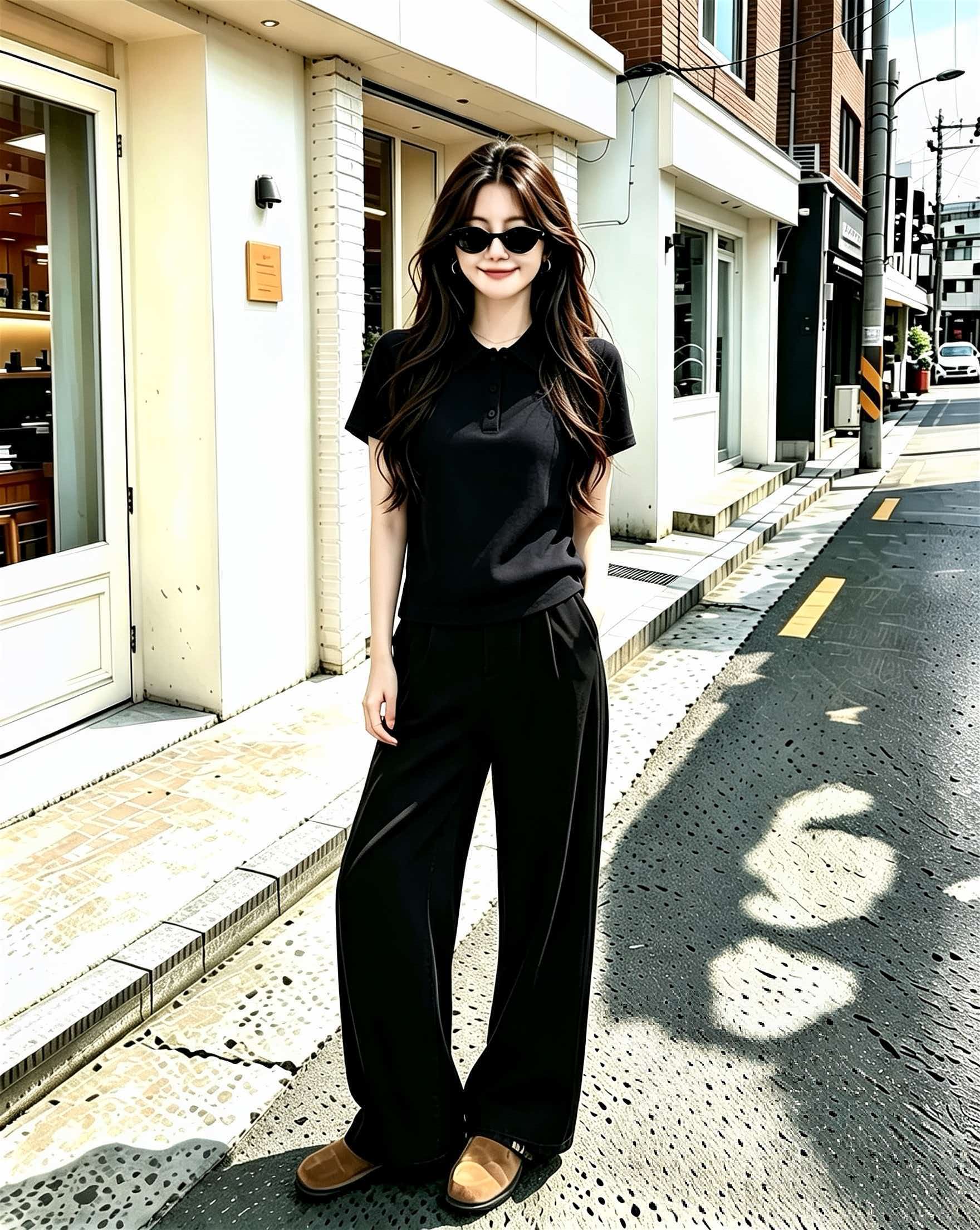 Black Polo Collar Slim Fit Short Sleeve T-Shirt for Women 2026 Summer Korean Minimalist Top