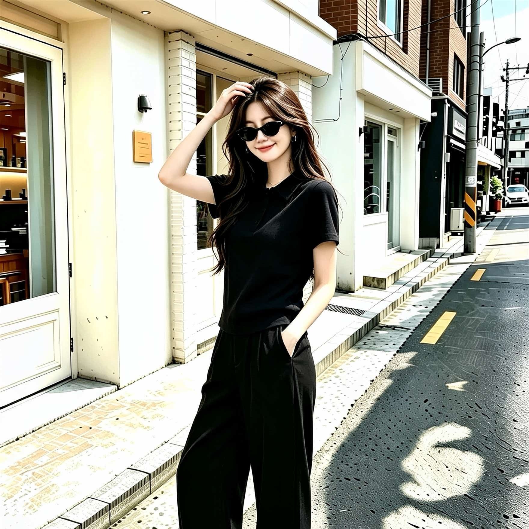 Black Polo Collar Slim Fit Short Sleeve T-Shirt for Women 2026 Summer Korean Minimalist Top - Image 5