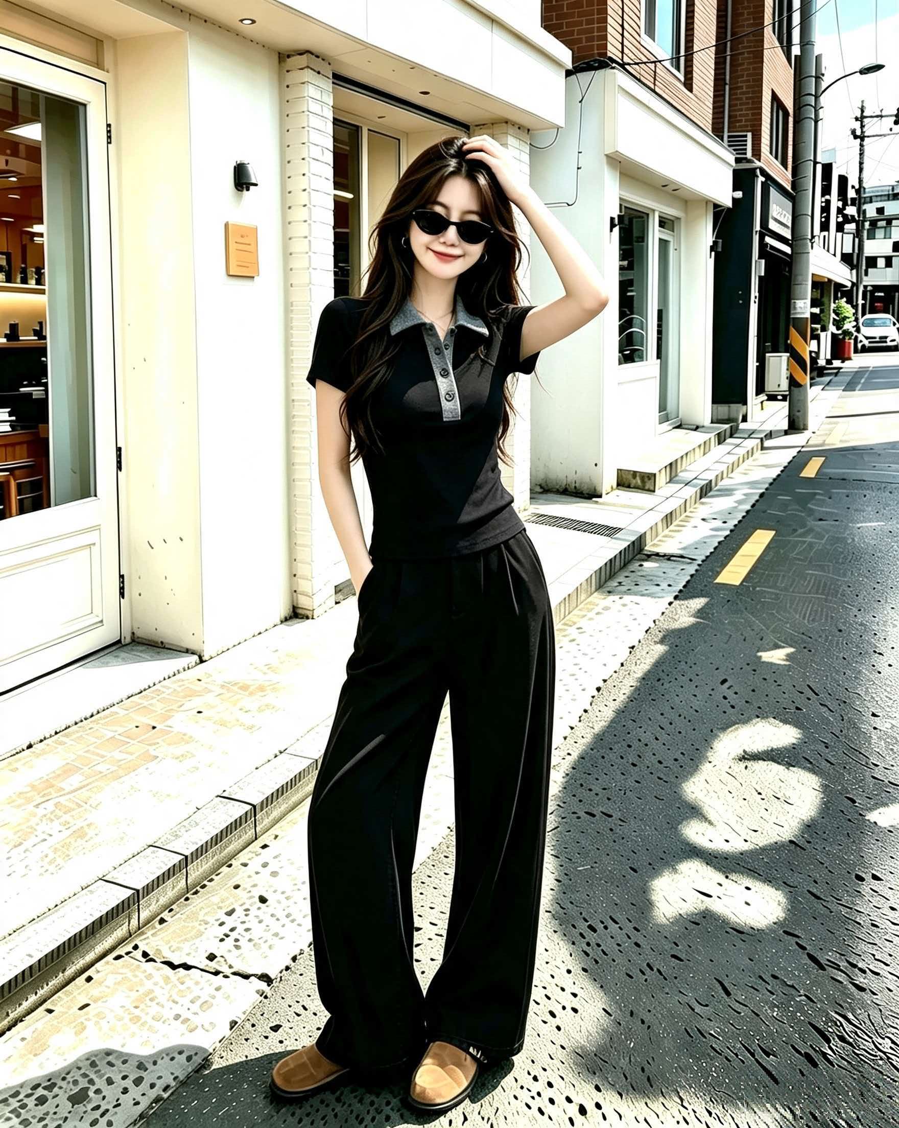 Women's Black Grey Polo Collar Slim Fit Knit Short Sleeve T-Shirt 2026 Summer - Image 3