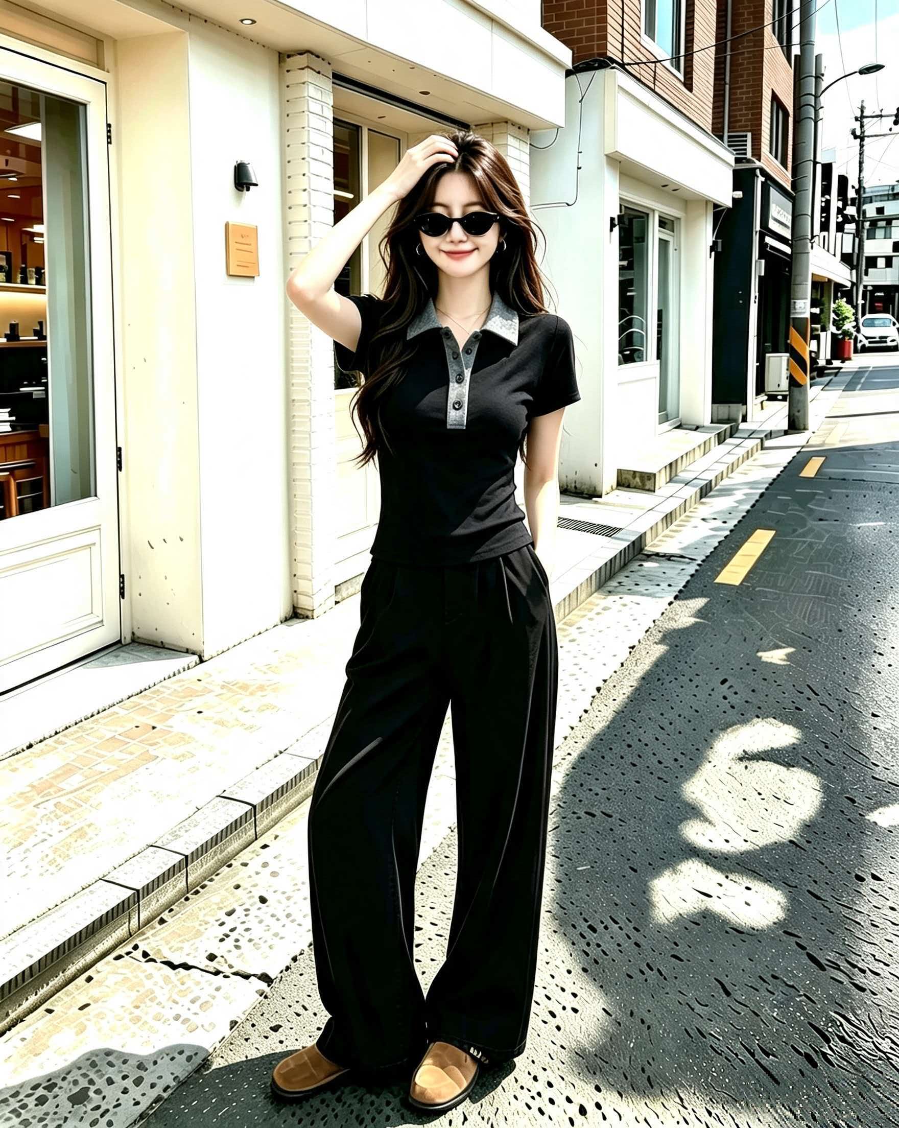 Women's Black Grey Polo Collar Slim Fit Knit Short Sleeve T-Shirt 2026 Summer - Image 4