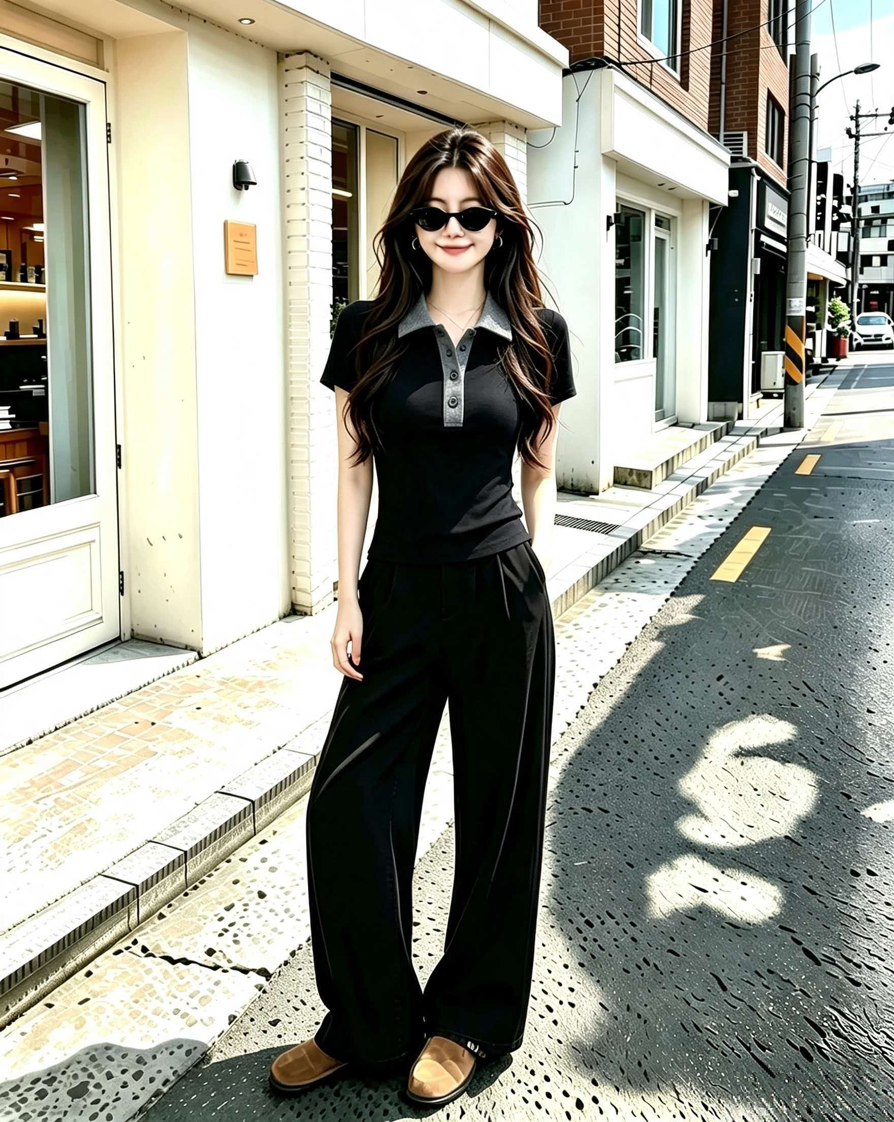 Women's Black Grey Polo Collar Slim Fit Knit Short Sleeve T-Shirt 2026 Summer