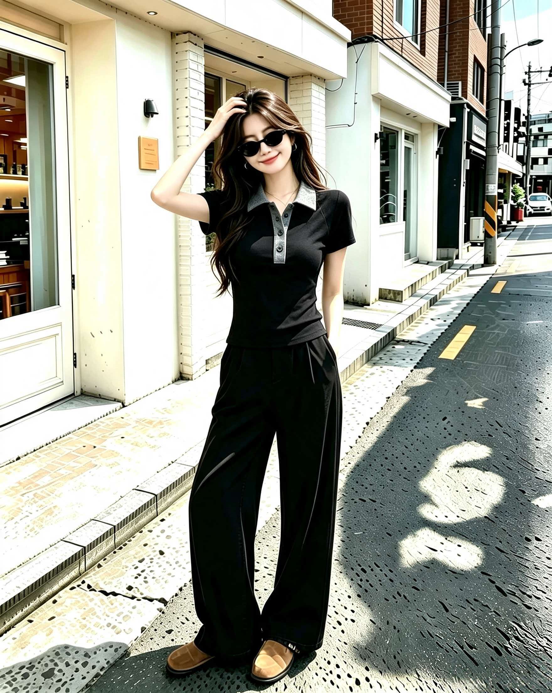 Women's Black Grey Polo Collar Slim Fit Knit Short Sleeve T-Shirt 2026 Summer - Image 2