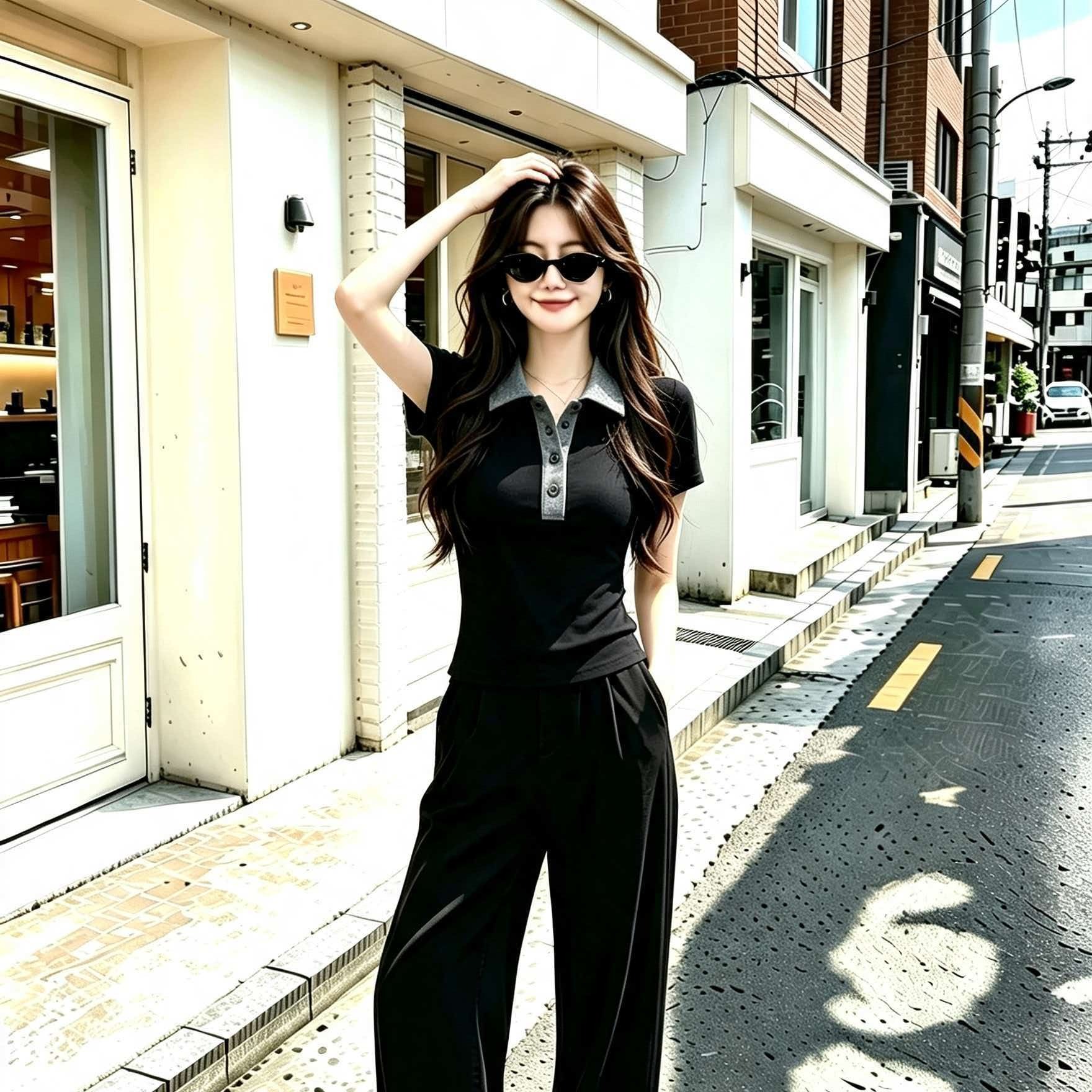 Women's Black Grey Polo Collar Slim Fit Knit Short Sleeve T-Shirt 2026 Summer - Image 5