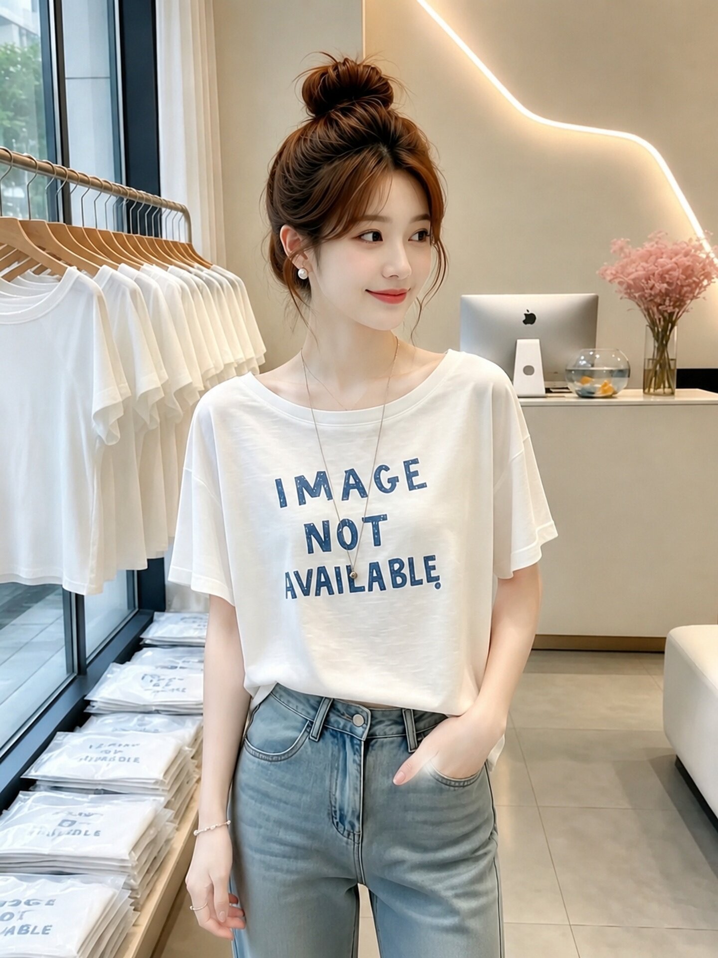 Minimal Fresh White Off-Shoulder Short Sleeve T-Shirt for Women 2026 Summer - Image 4