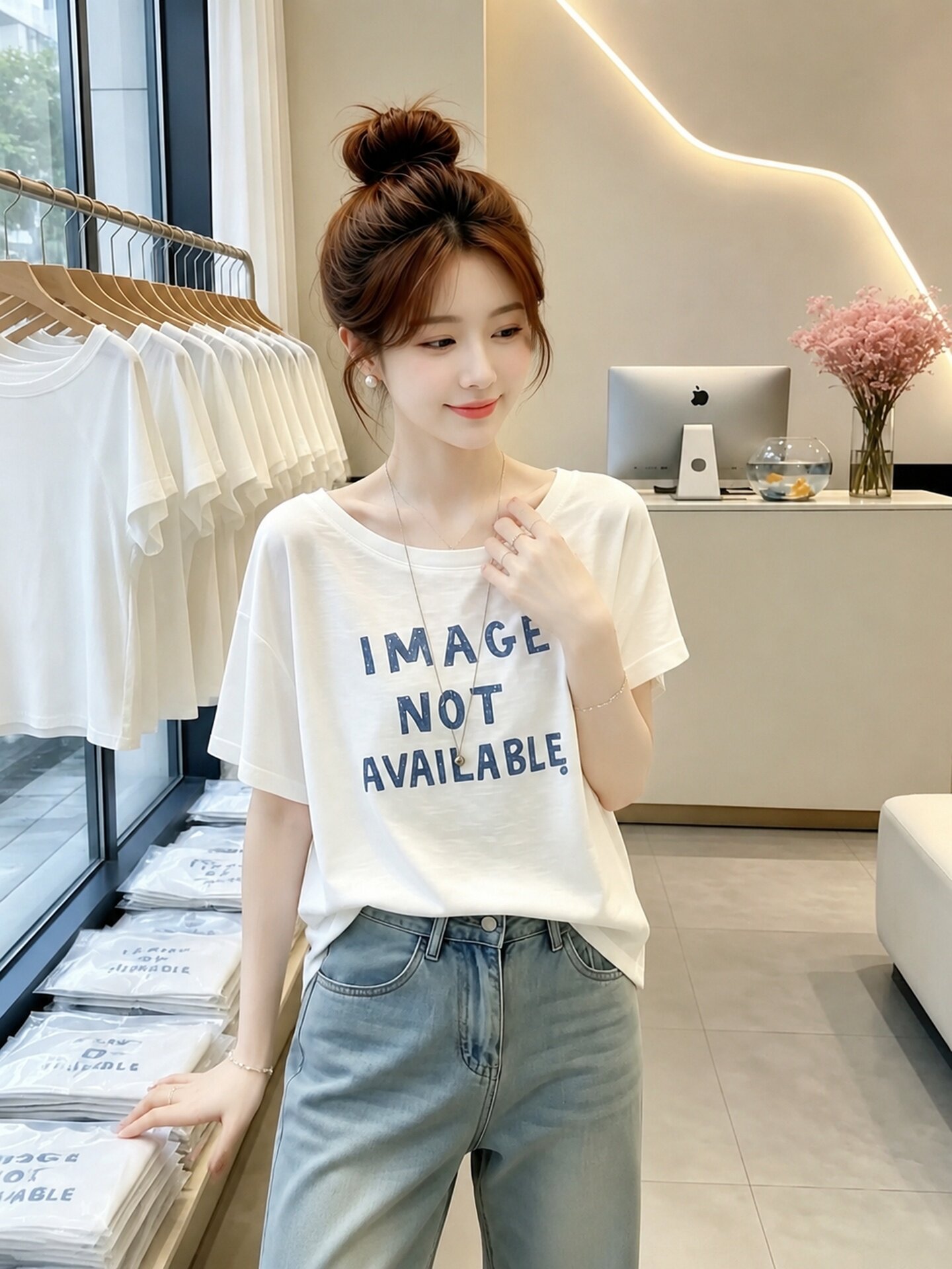 Minimal Fresh White Off-Shoulder Short Sleeve T-Shirt for Women 2026 Summer - Image 2