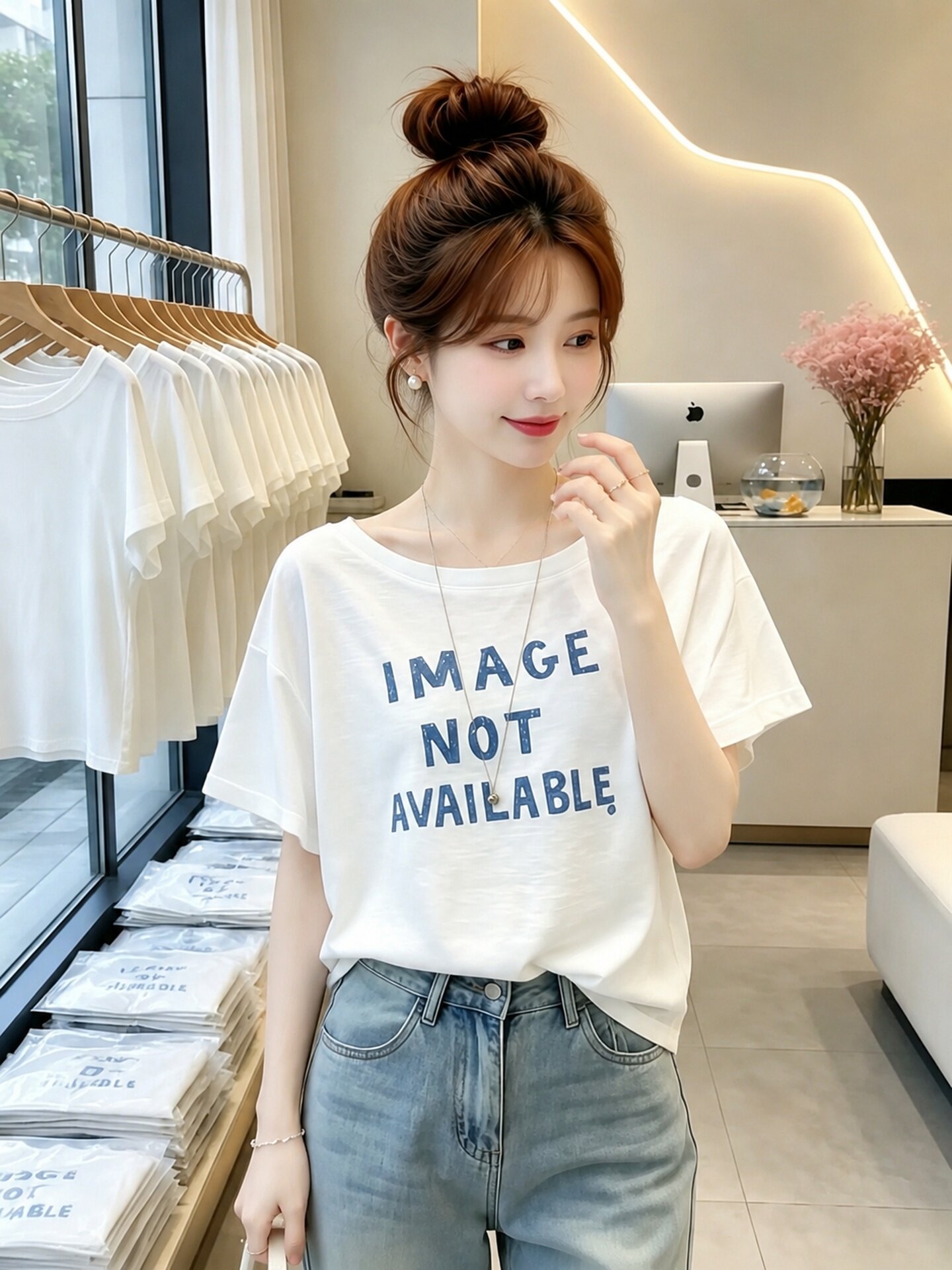 Minimal Fresh White Off-Shoulder Short Sleeve T-Shirt for Women 2026 Summer - Image 3