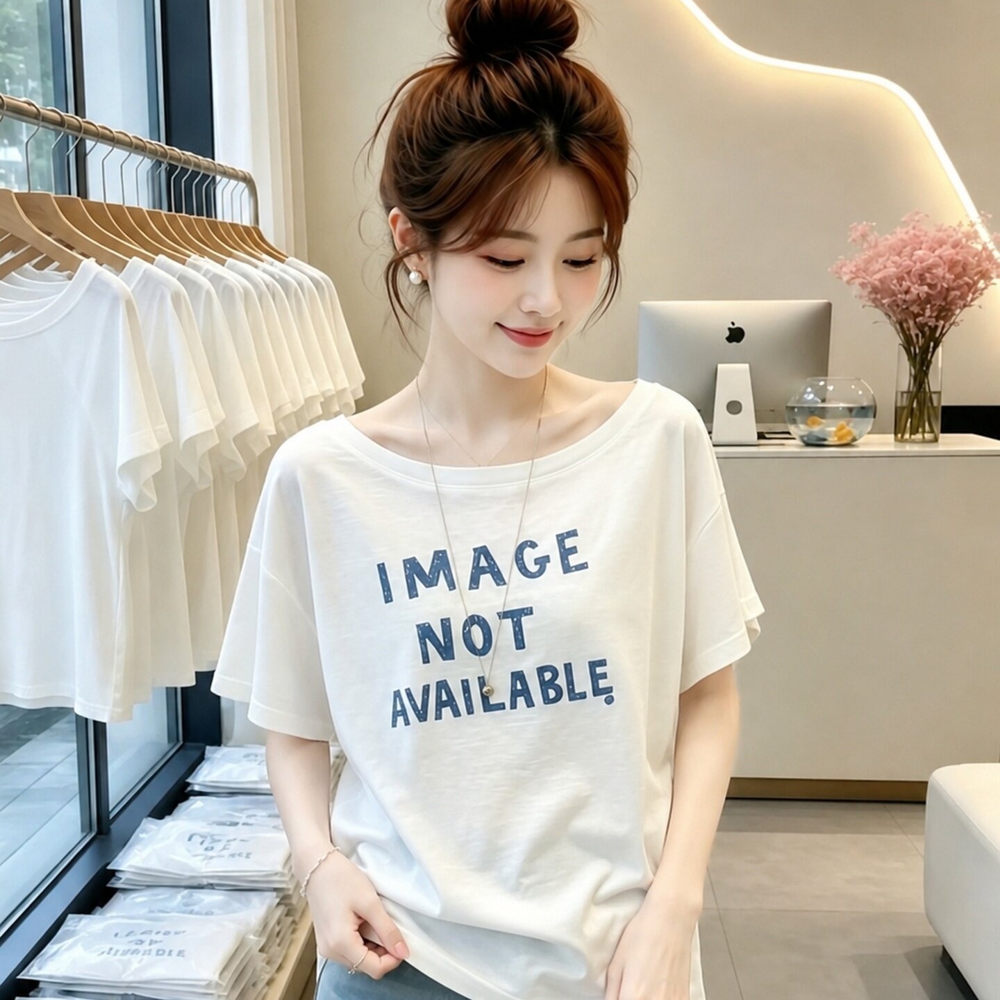 Minimal Fresh White Off-Shoulder Short Sleeve T-Shirt for Women 2026 Summer - Image 5