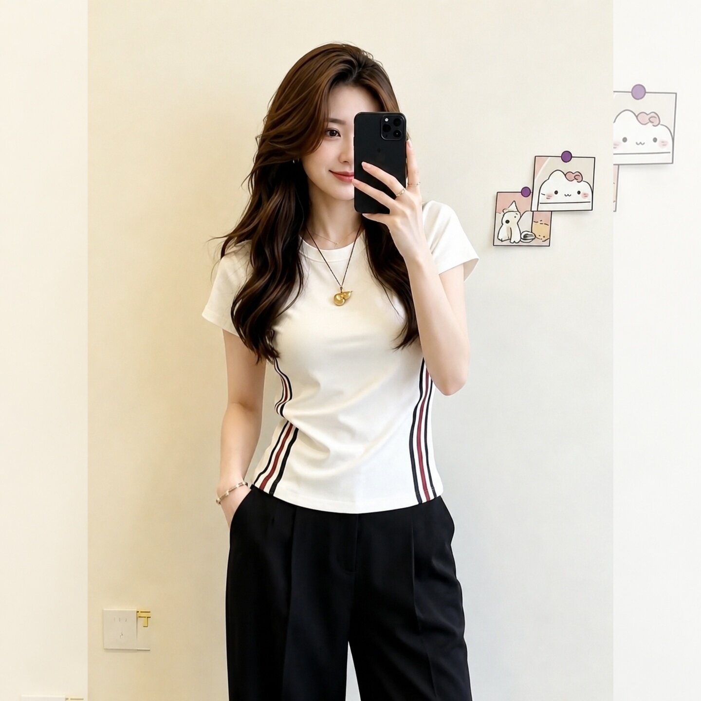Gentle Style White Side Striped Short Sleeve T-Shirt for Women Summer 2026 Relaxed Fit Top - Image 4