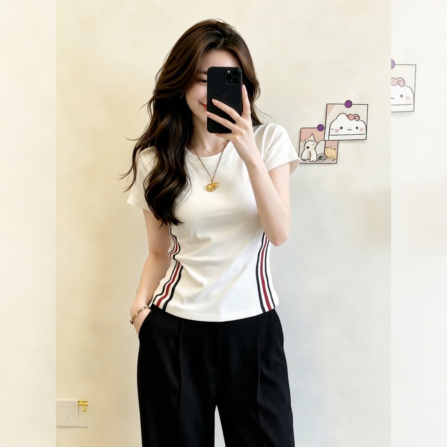Gentle Style White Side Striped Short Sleeve T-Shirt for Women Summer 2026 Relaxed Fit Top - Image 5