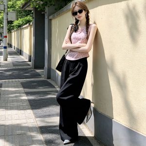 Light Pink Polka Dot Bow One-Shoulder Cami Top for Women 2026 Summer Korean Sweet Style