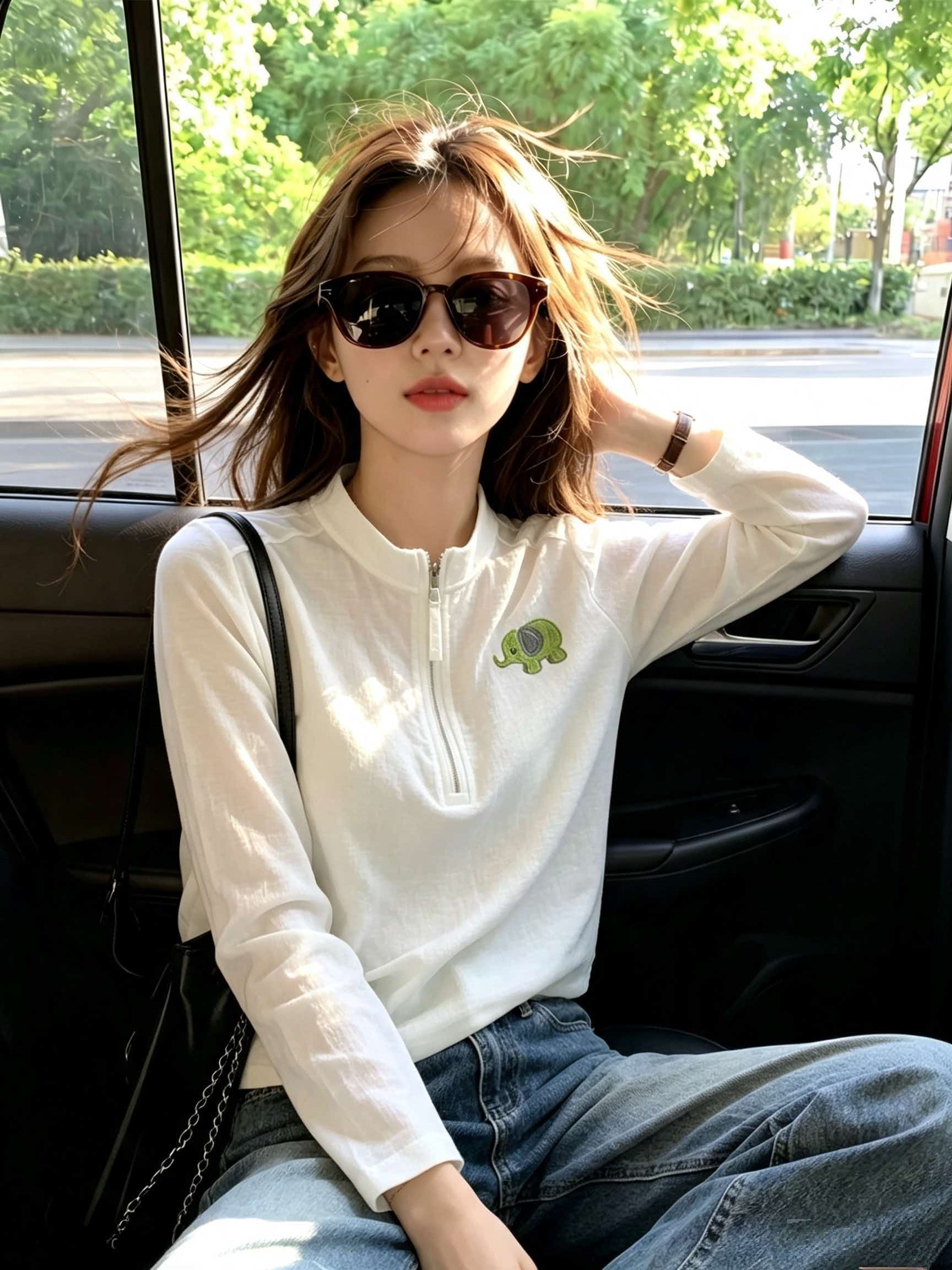 White Elephant Print Long Sleeve T-Shirt for Women 2026 Early Autumn New Chic Top - Image 3