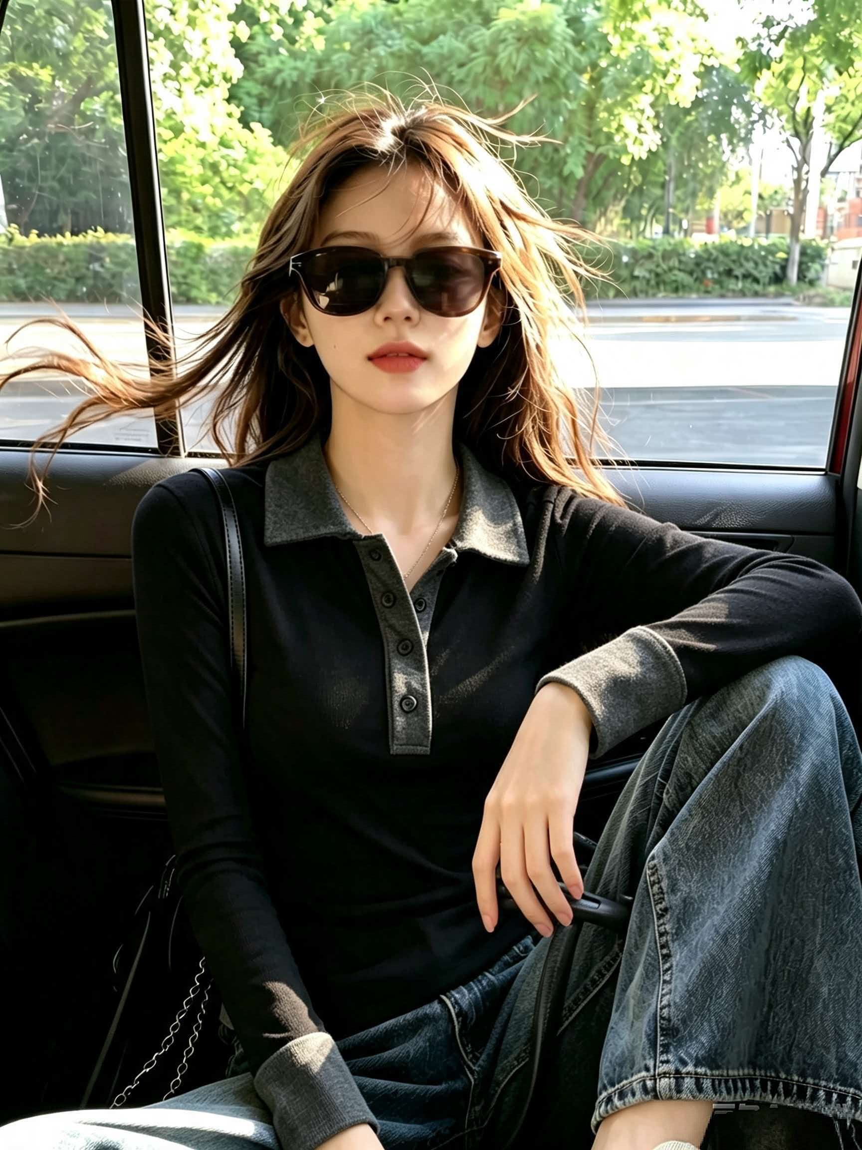 Women's Black and Gray Polo Collar Slim Fit Long Sleeve T-Shirt 2026 Early Autumn - Image 4