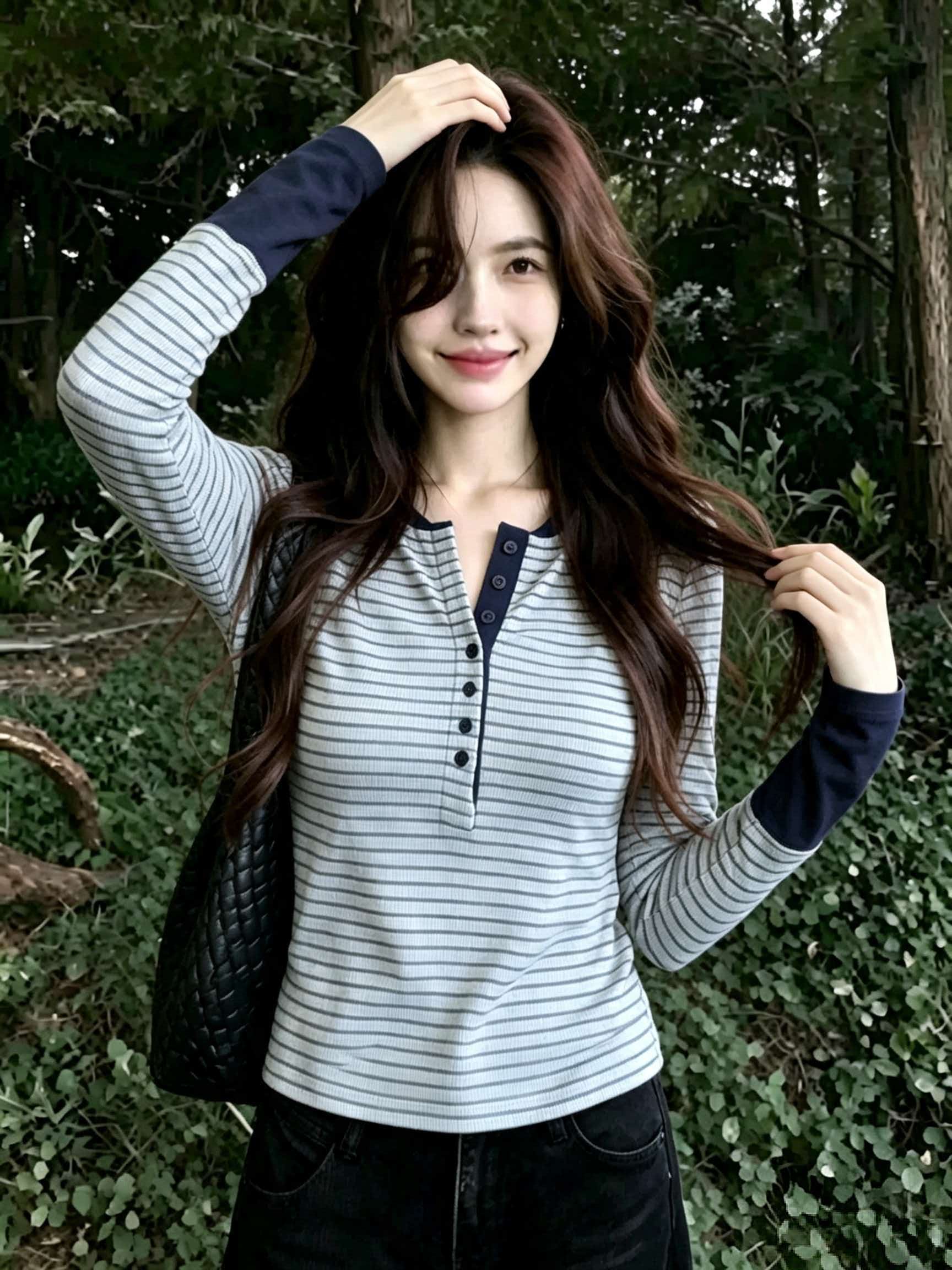 Women's Striped Patchwork Top Casual Loose Slimming Color Block Mori Sweet Cute Style 2026 Autumn - Image 4