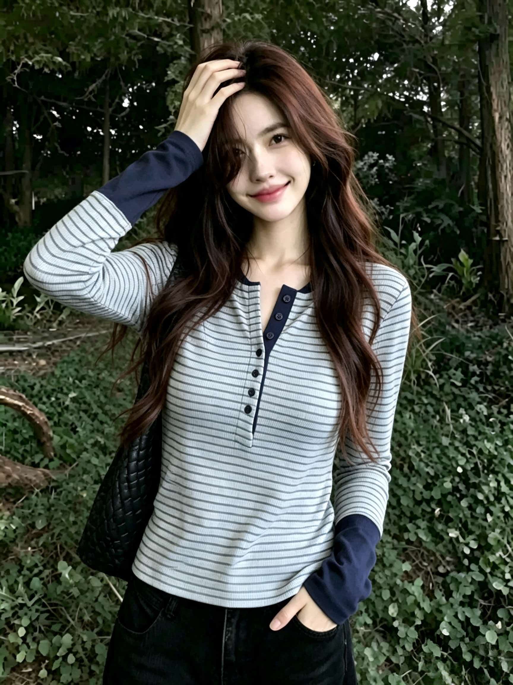 Women's Striped Patchwork Top Casual Loose Slimming Color Block Mori Sweet Cute Style 2026 Autumn - Image 3