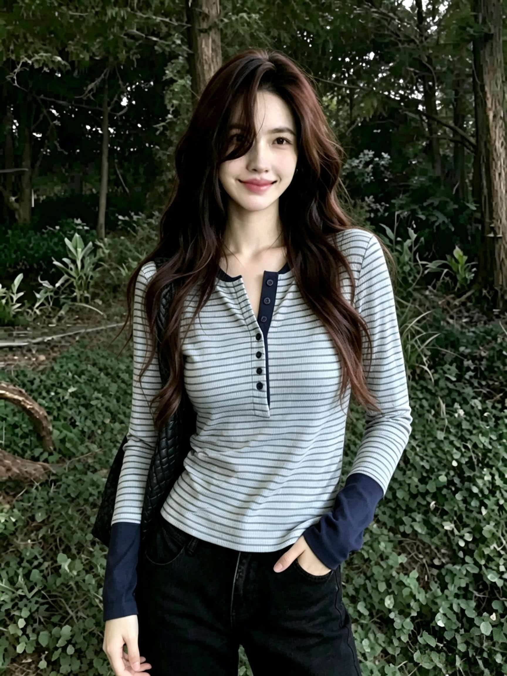 Women's Striped Patchwork Top Casual Loose Slimming Color Block Mori Sweet Cute Style 2026 Autumn - Image 2