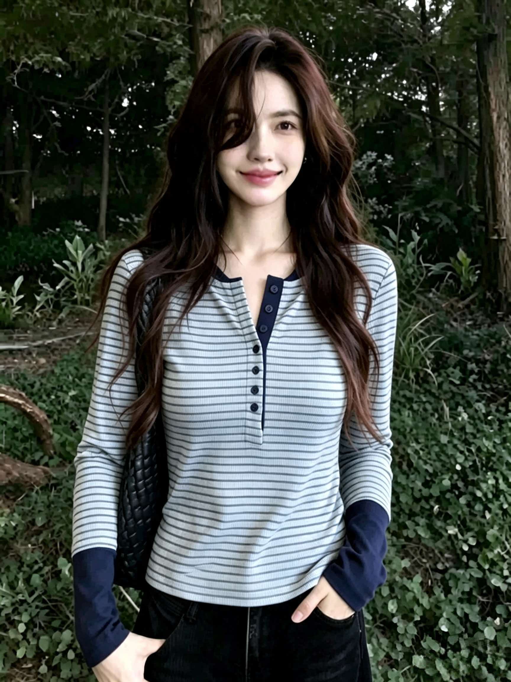 Women's Striped Patchwork Top Casual Loose Slimming Color Block Mori Sweet Cute Style 2026 Autumn