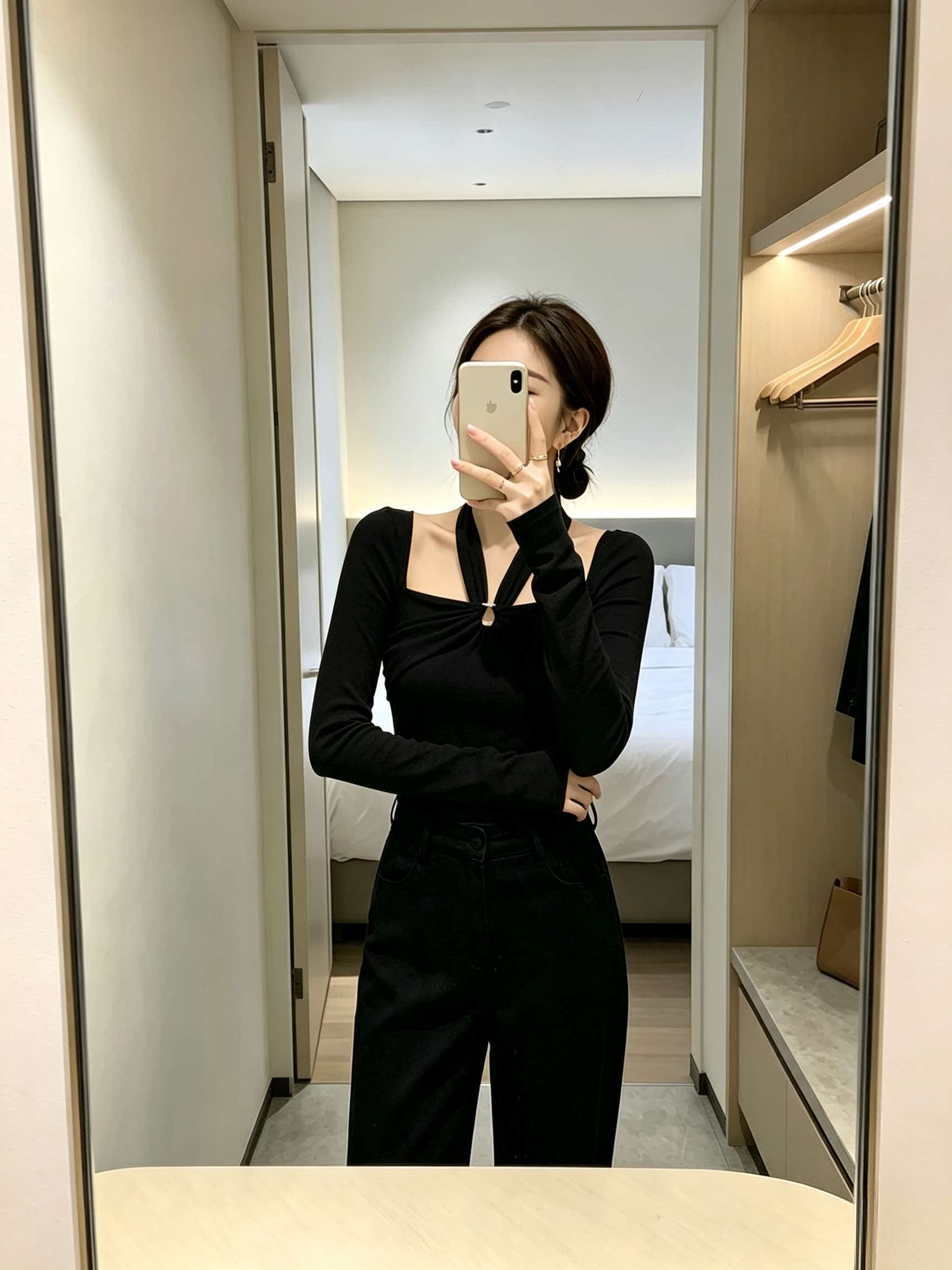 Deconstructed Twist Halter Square Neck Slim Fit Women's T-Shirt