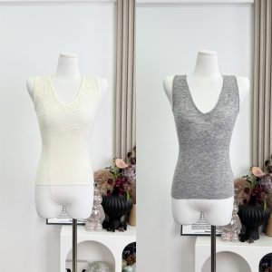 Women's Italian Style V-Neck Floral Hollow Knit Tank Top Lace Jacquard Sleeveless Vest Early Autumn