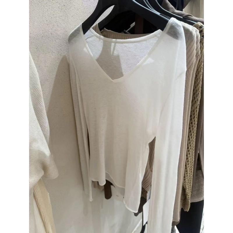 Women's Autumn Lightweight Semi-Sheer V-Neck Knit Base Layer Top Slim Fit Stretch Soft Simple Slimming Long Sleeve Inner Wear - Image 4